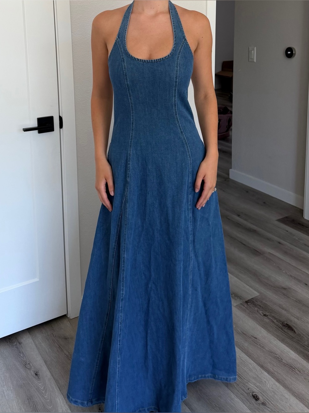 SOVERE Elodie Halter-Neck Denim Maxi Dress - Picture 2 of 5